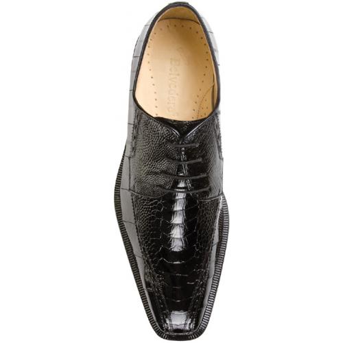 Belvedere "Cava" Black Genuine Ostrich/Eel Shoes